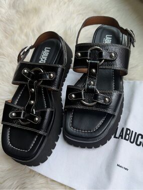 Labucq Atlas Black Leather Studded Platform Sandals